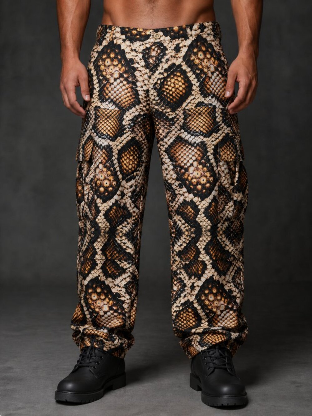 Conceptual Subculture Snakeskin Cargo Pants Size 40" Snake Skin XL Carpenter